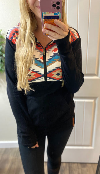 Ampersand Black Aztec 1/2 Zip Hoodie