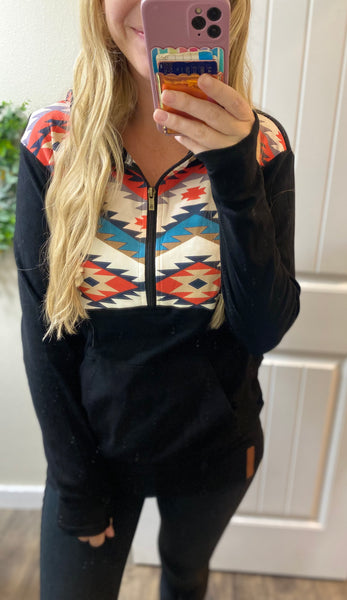 Ampersand Black Aztec 1/2 Zip Hoodie