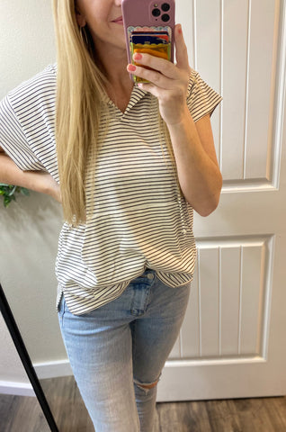 Striped Hooded Short Sleeve Top