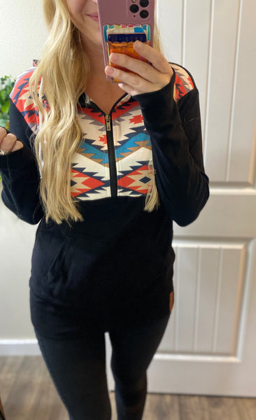 Ampersand Black Aztec 1/2 Zip Hoodie
