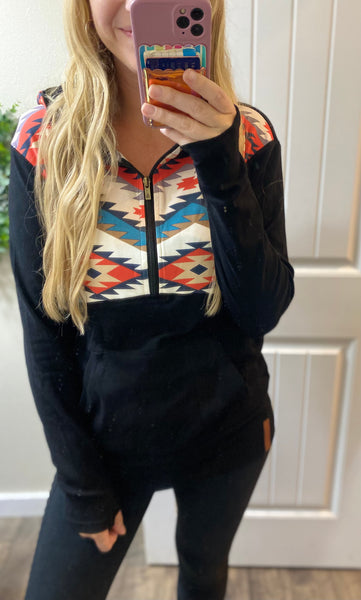 Ampersand Black Aztec 1/2 Zip Hoodie