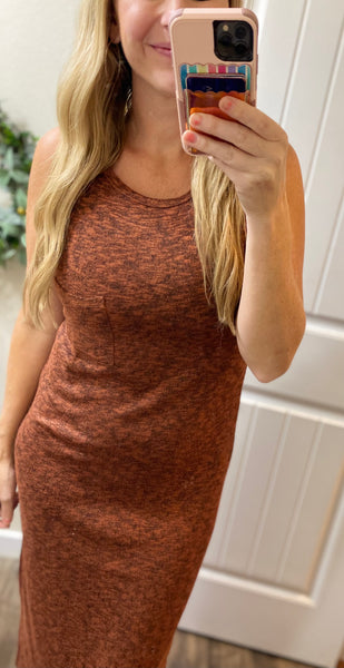 Rust Slit Midi Dress