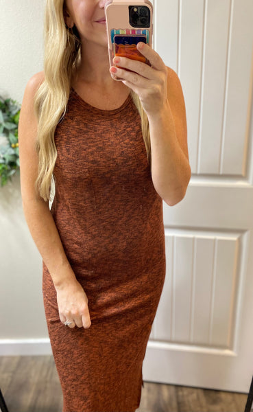 Rust Slit Midi Dress