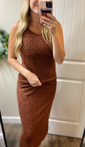 Rust Slit Midi Dress