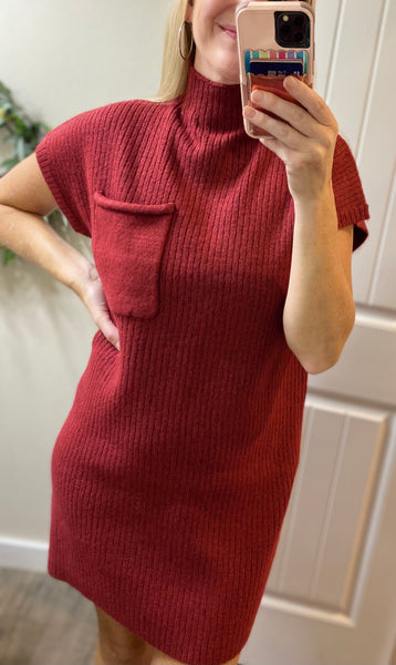 Mock Neck Short Sleeve Sweater Dress