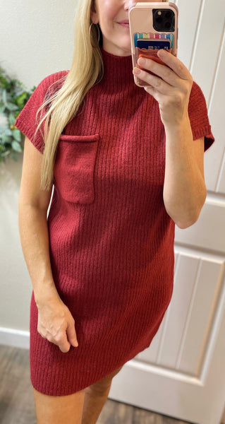 Mock Neck Short Sleeve Sweater Dress