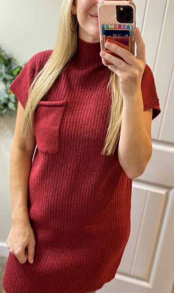 Mock Neck Short Sleeve Sweater Dress