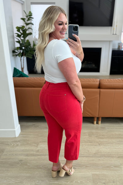 Judy Blue Tummy Control Wide Leg Crop Jeans in Red