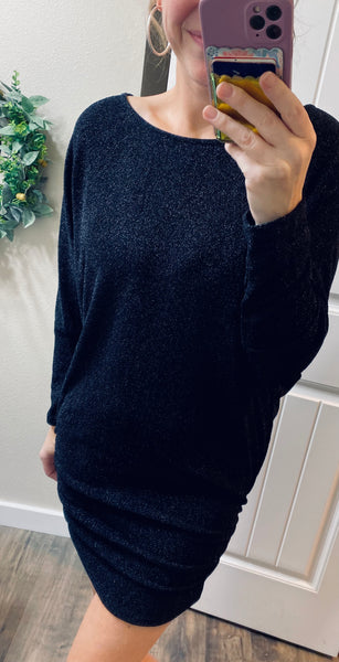 Dolman Sleeve Metallic Ruched Dress