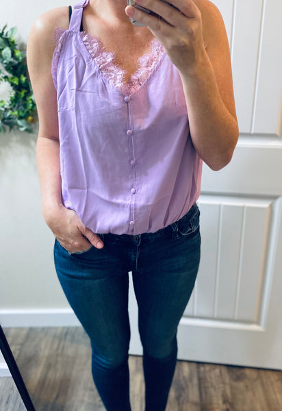 Lavender Lace Button Cami Bodysuit
