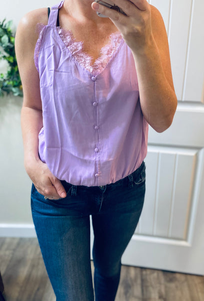 Lavender Lace Button Cami Bodysuit
