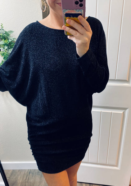 Dolman Sleeve Metallic Ruched Dress