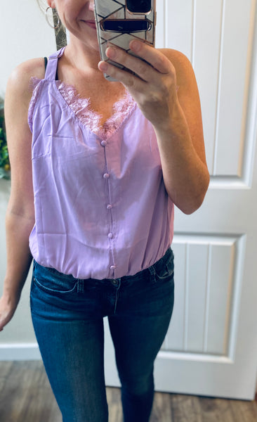 Lavender Lace Button Cami Bodysuit