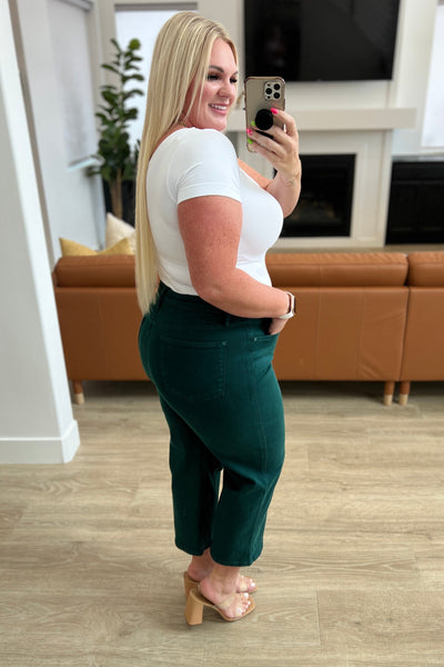 Judy Blue Teal Tummy Control Wide Leg Crop Denim