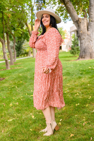 Now Is Your Chance Floral Midi Dress In Rust