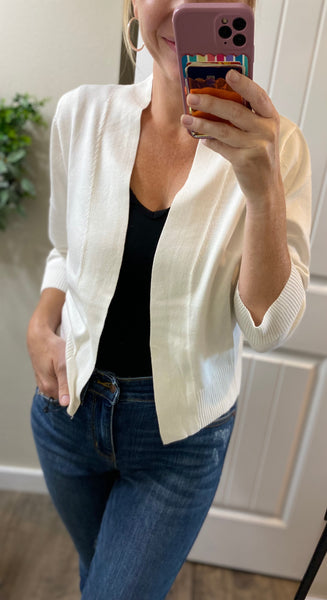 Ivory or Mocha Cropped 3/4 Sleeve Cardigan