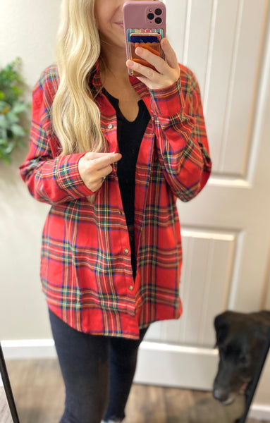 Red Christmas Plaid Button Up