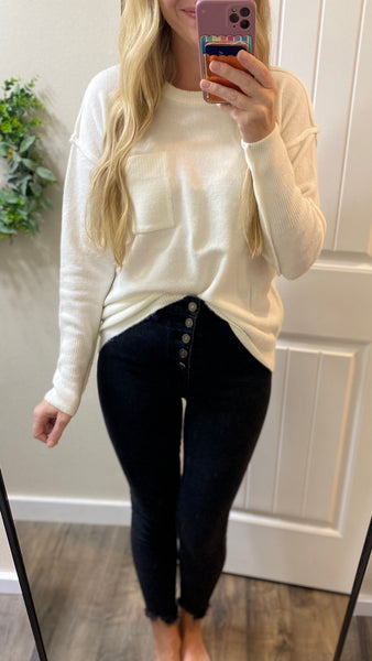 Ivory Melange Hi-Low Round Neck Sweater