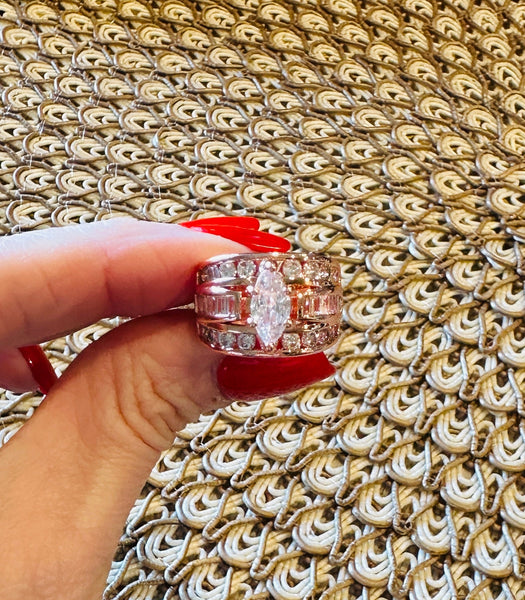 Victoria Marquise Cut Stacked Ring-Champagne Gold