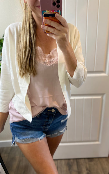 Ivory or Mocha Cropped 3/4 Sleeve Cardigan