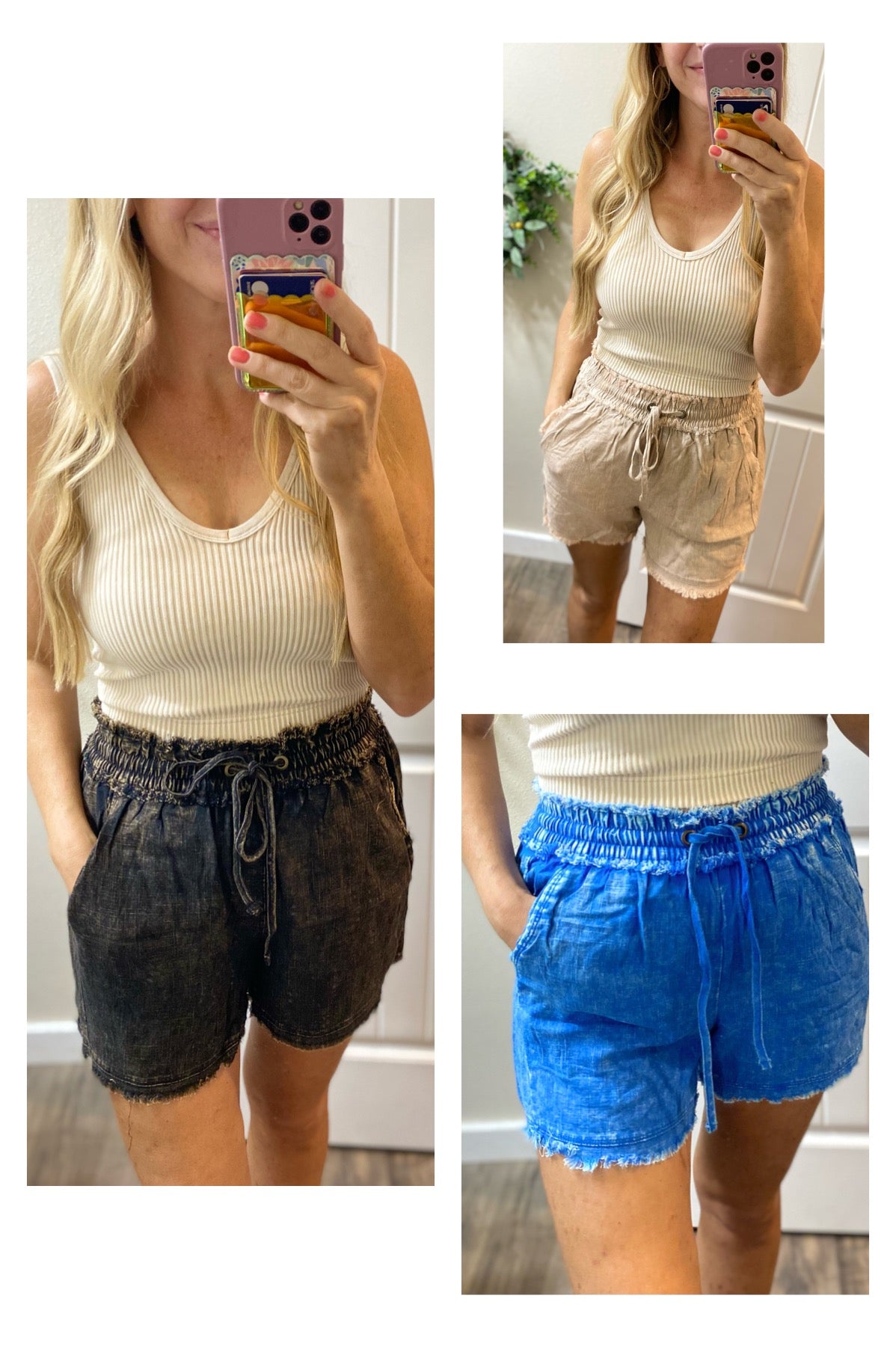 Washed Linen Drawstring Shorts