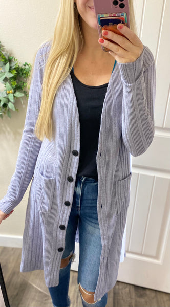 Ribbed Pocket Long Cardigan