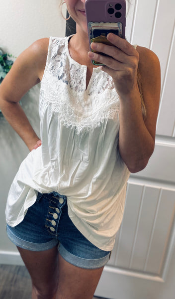 Sale! White Lace Detail Sleeveless Top