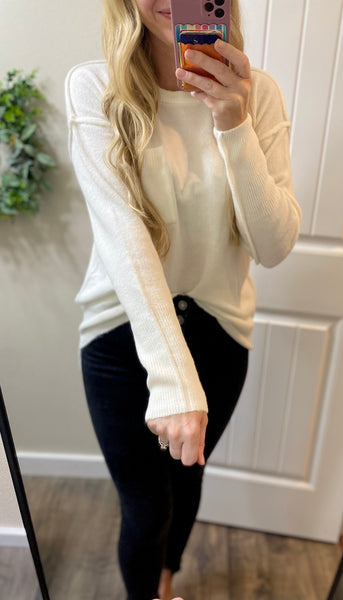 Ivory Melange Hi-Low Round Neck Sweater