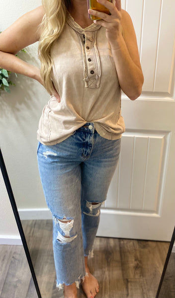 Loveret Distressed Raw Hem Straight Denim