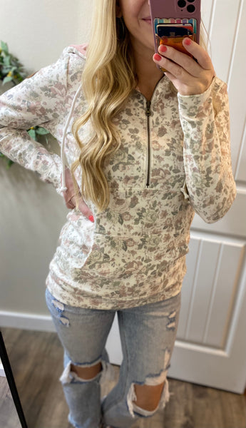 Mauve Floral 1/2 Zip Hoodie