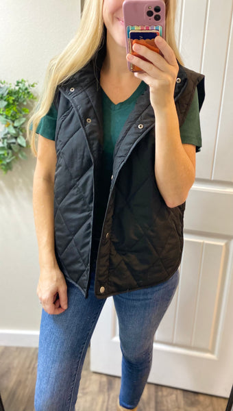 Puffer Quilted Vest in Black