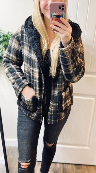 Reversible Plaid Sherpa Shacket