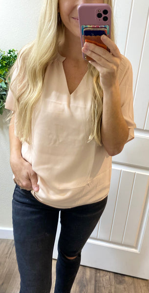 Beige Notch Flowy Blouse