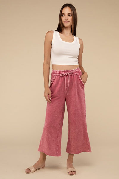 French Terry Acid Wash Crop Pants