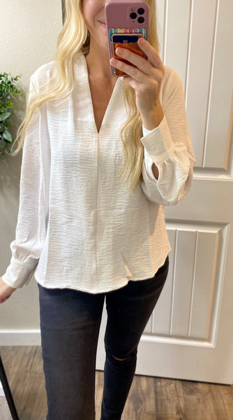 Woven V Long Sleeve Blouse