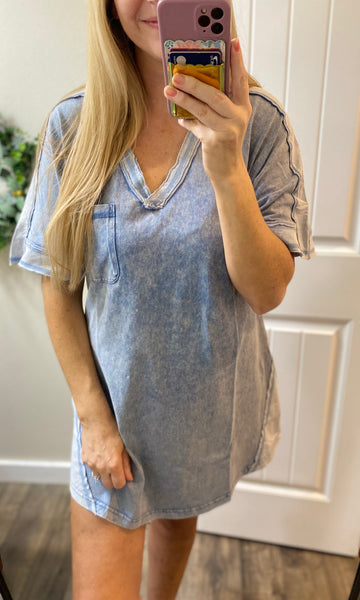 Mineral Wash V Notch T-Shirt Dress