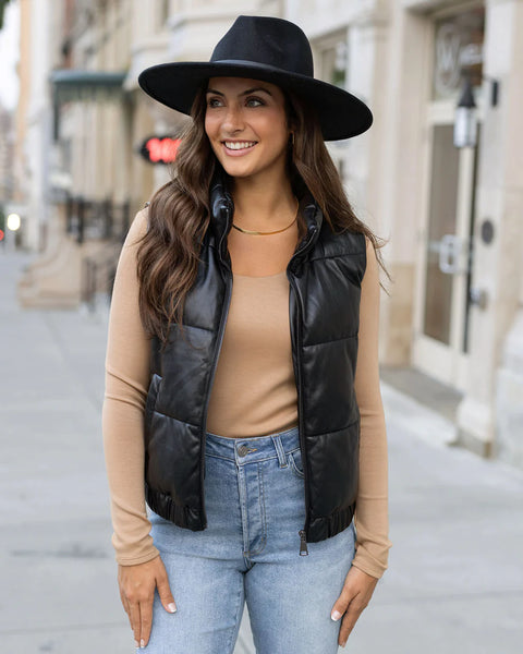 Buttery Soft Faux Leather Puffer Vest