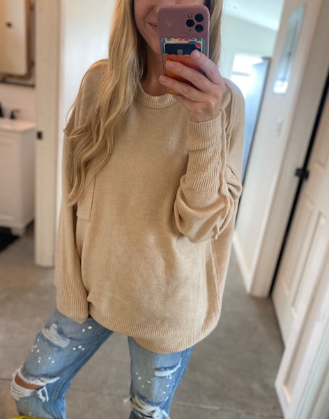 Melange Oversized Hi-Low Pocket Sweater