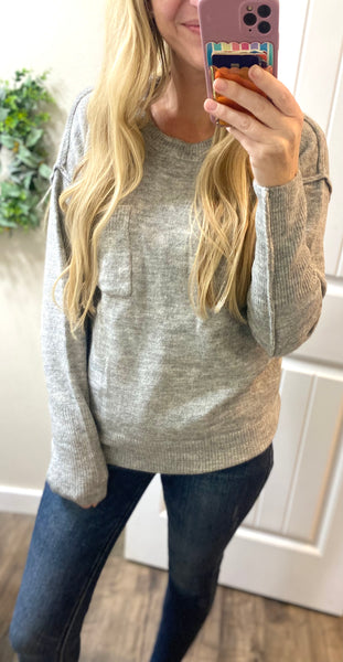 Grey Melange Hi-Low Round Neck Sweater