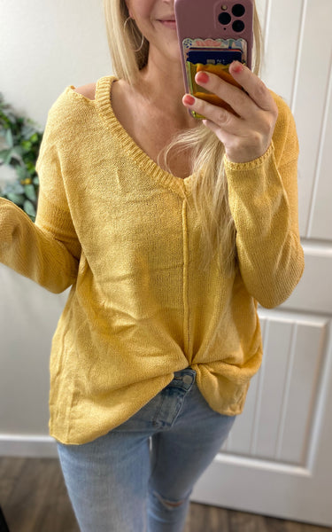 Knit Cut Out Shoulder V-neck Sweater