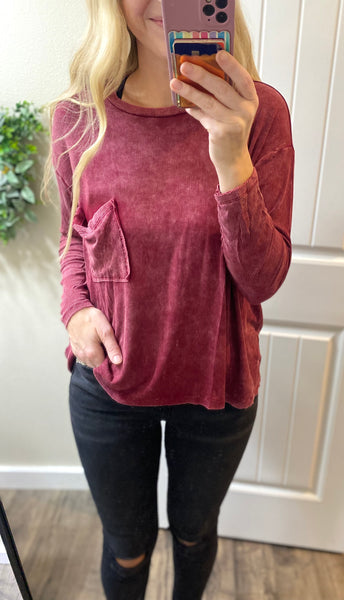 Ribbed Pocket Dolman Sleeve Top