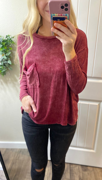 Ribbed Pocket Dolman Sleeve Top