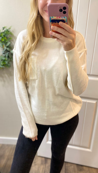 Ivory Melange Hi-Low Round Neck Sweater