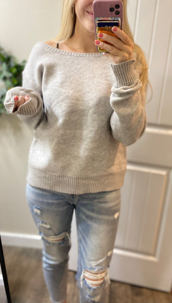 Gray Reversible Faux Wrap Sweater