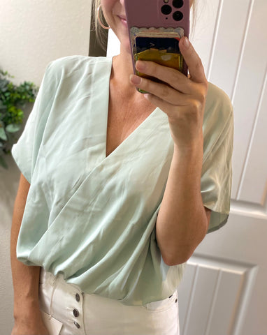 Light Sage Dolman Sleeve Bodysuit Blouse