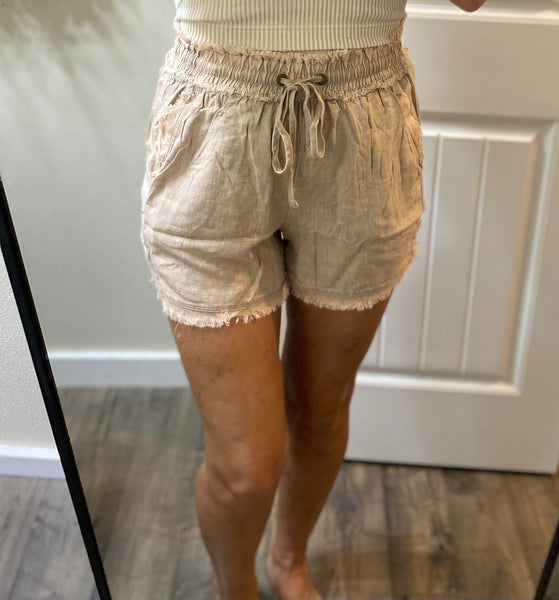 Washed Linen Drawstring Shorts