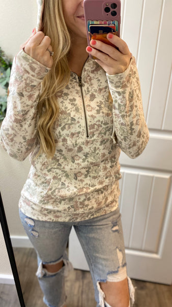 Mauve Floral 1/2 Zip Hoodie