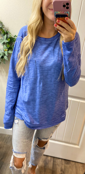 Blue Boatneck Long Sleeve Top