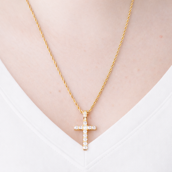 Angela Gold Rope Cross Necklace- 22"