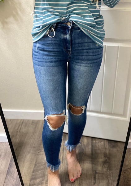 Kancan Distressed Hem/Knee Darkwash Denim